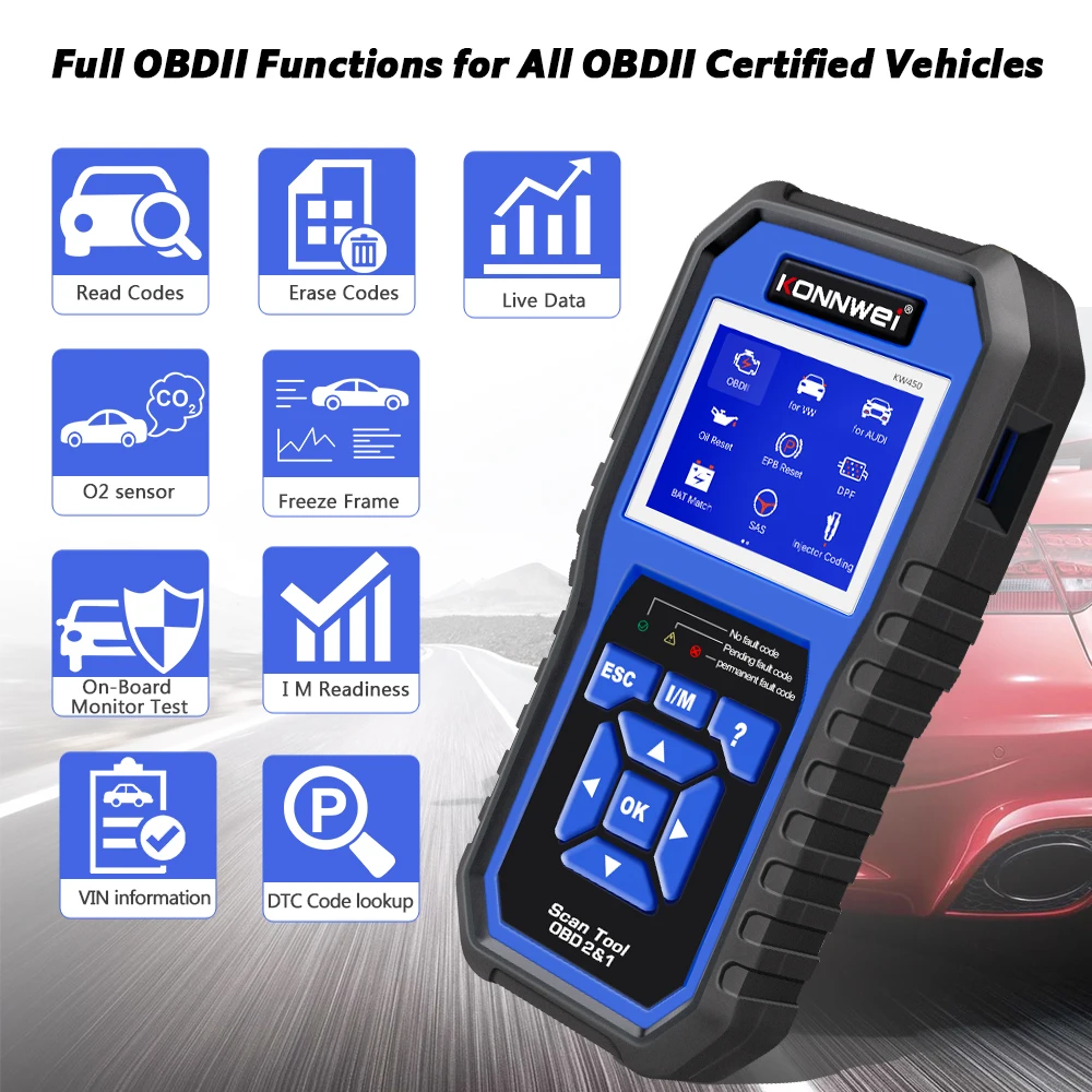 OBD2 диагностический инструмент KONNWEI KW450 для автомобилей VAG VW Audi ABS подушка
