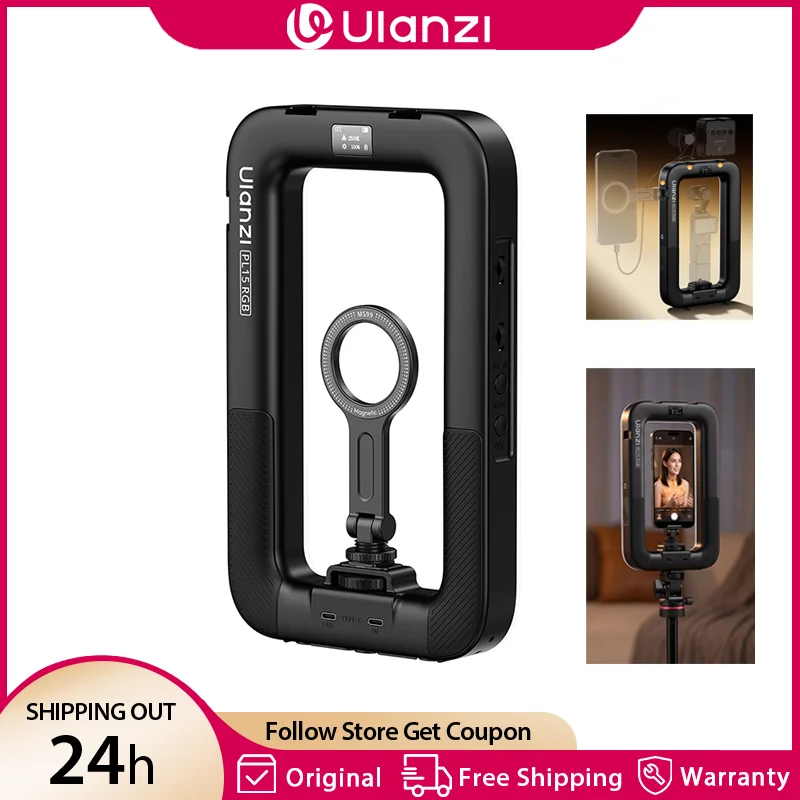 Фото Ulanzi PL15RGB Портативный RGB-кольцевой светильник 2500K-9500K для смартфона, магнитный видеосвет DJI Pocket с холодным креплением 1/4 дюйма №1