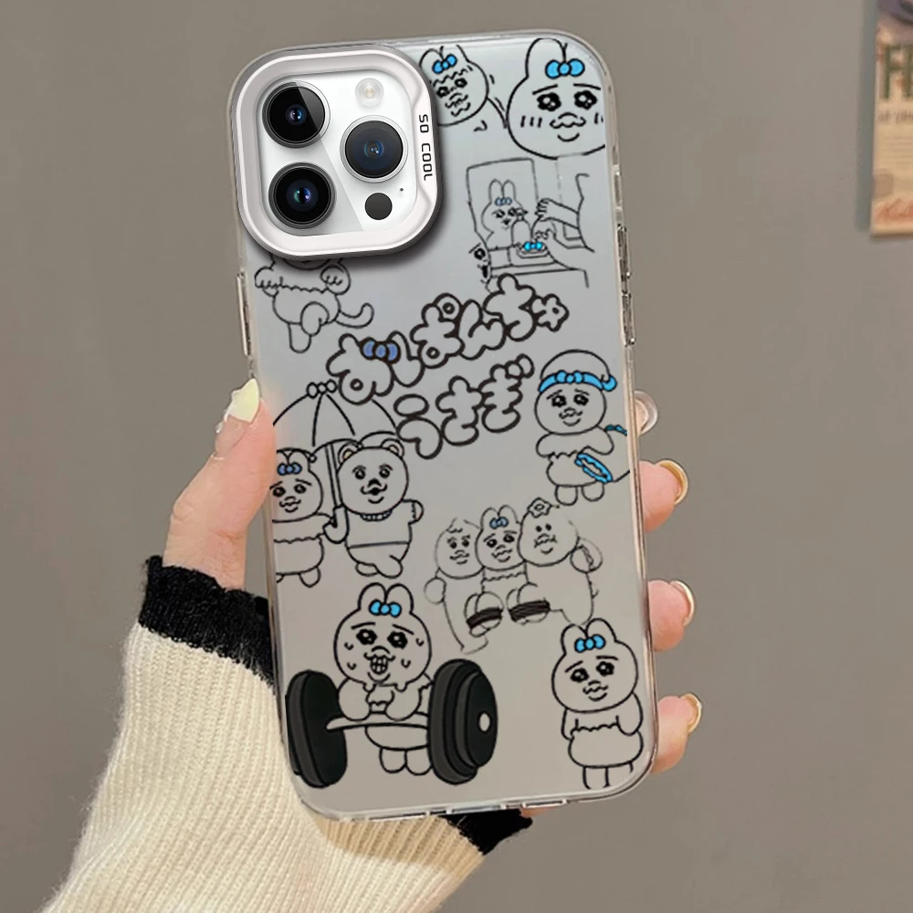 Cartoon O-Opanchu Usagi Funny Phone Case For iPhone 16 12 13 14 15 Pro Max Plus Color Electroplated Silver IMD Laser Cover
