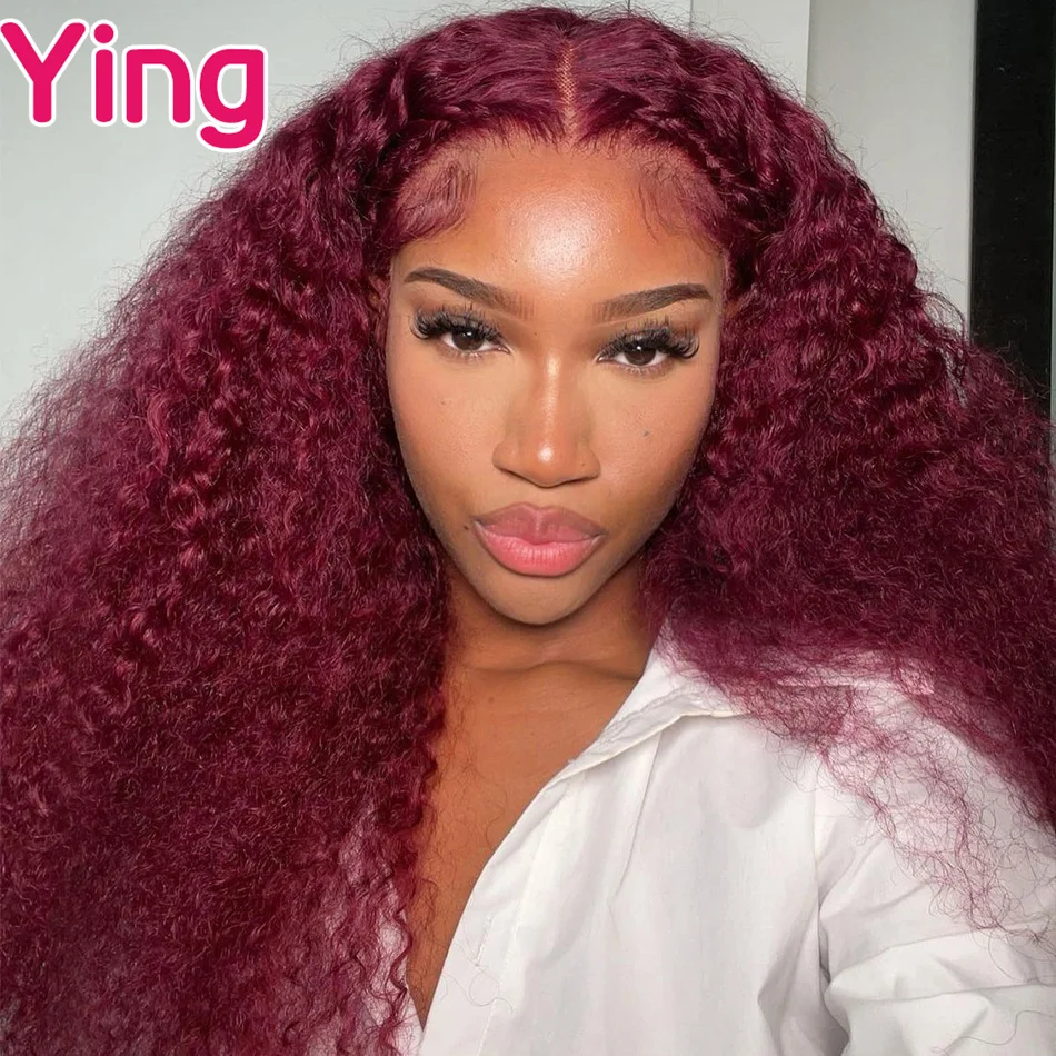 Ying hair Burgundy Water Wave 13x4 13X6 Lace Frontal Human Hair Wigs 99J Colored Malaysian Curly Lace Front Wigs For Women 180%