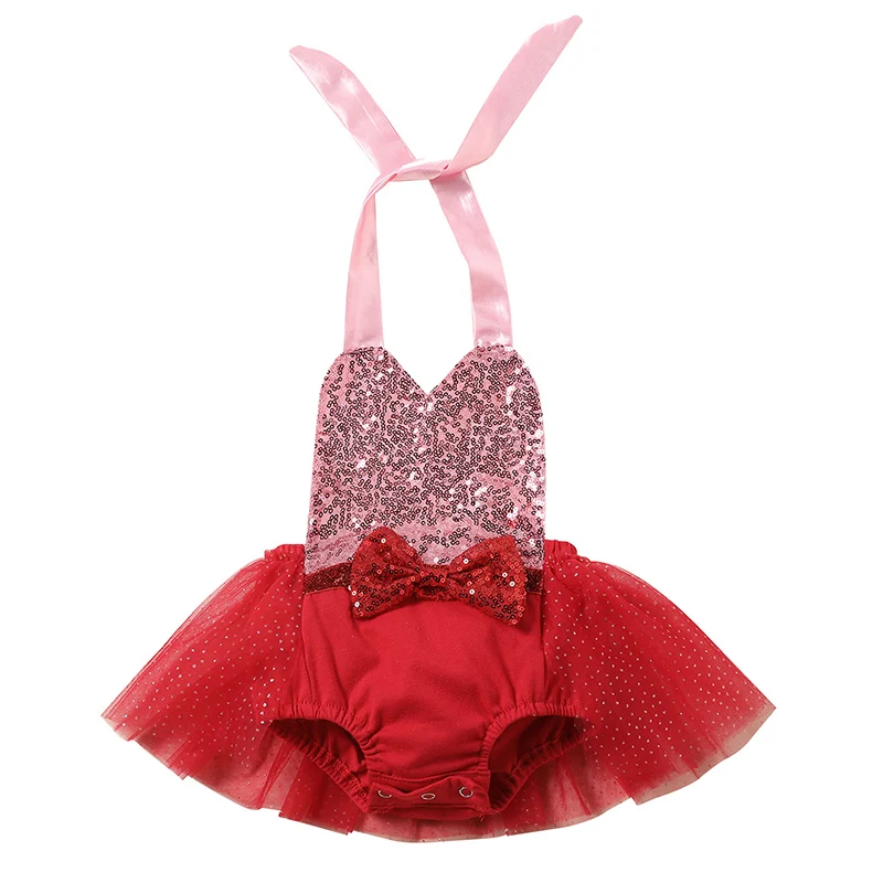 

0-24M Cute Newborn Baby Girl Sleeveless Backless Strap Sequins Skirted Romper Jumpsuit Outfits Baby Clothes