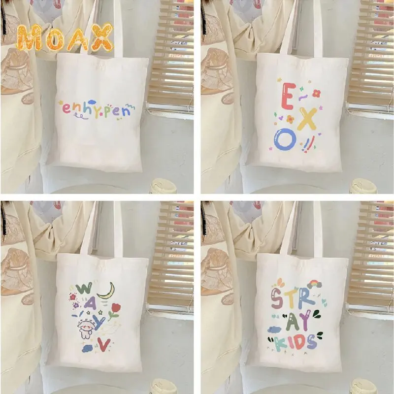 

Сумка-шоппер на плечо с цветными буквами, модная холщовая повседневная женская сумочка-тоут в стиле Харадзюку, вместительные сумки-ольччан