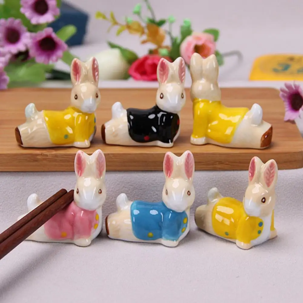 

Cute Rabbit Ceramic Chopstick Rest Cartoon Animal Chopsticks Holder Stand Spoon Bracket Display Ornament Kitchen Tableware Tools