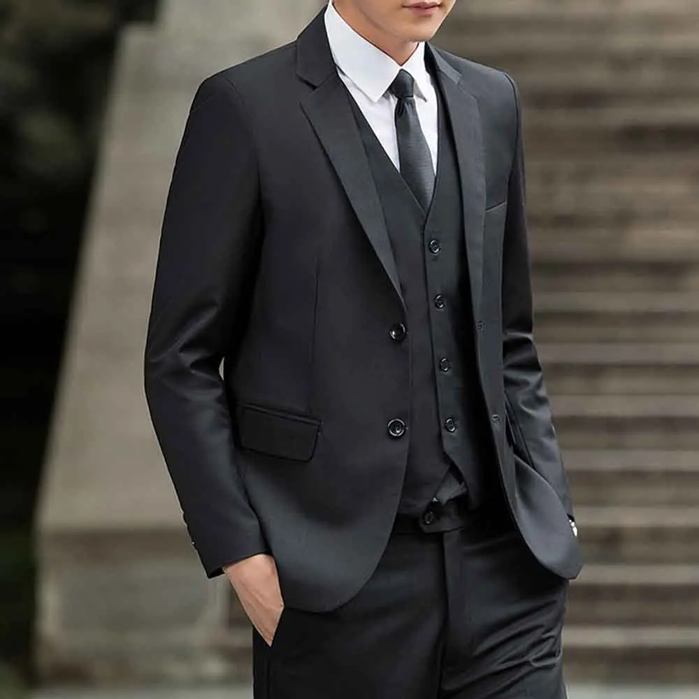 

2022 New Arrival Black Lapel Business Groom Tuxedos Burgundy Men Suits 3 Pieces(Jacket+Pant+Vest)