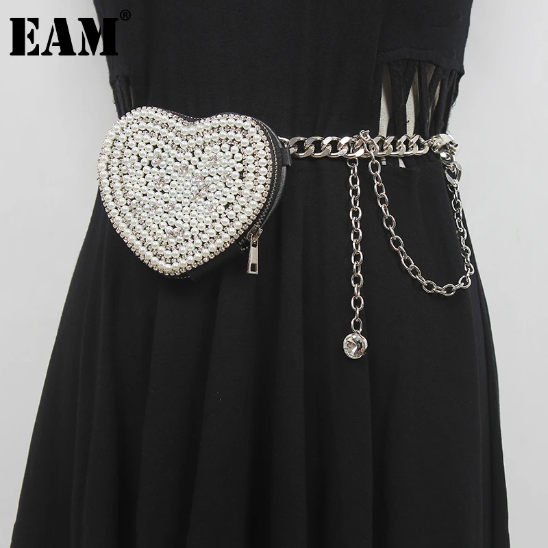 [EAM]  Pu Leather Pearl Mini-bag Chain Long Belt Personality Women New Fashion Tide All-match Spring Autumn 2023 1DE1600