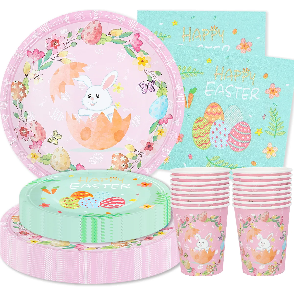 

Easter Party Disposable Tableware Welcome Spring Rabbit Colorful Eggs Paper Plates Napkins Kids Happy Birthday Party Supplies