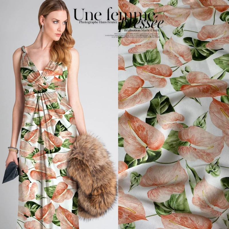 

Pure Silk Fabric Digital Printing Stretch Satin Spring and Summer Women's Shirt Cheongsam Material Soft Embroidery Cloth