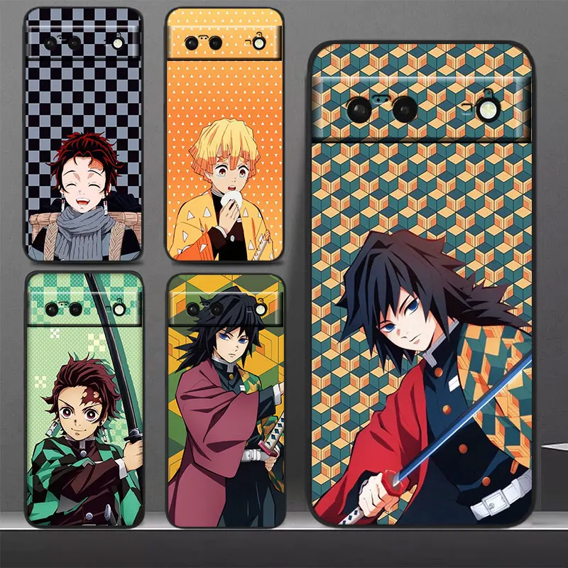 

Japanese Anime Demon Slayer Phone Case For Google Pixel 7 Pro 6 Pro 6A 5A 5 4 4A XL 5G Black Soft Cover Fundas Cover