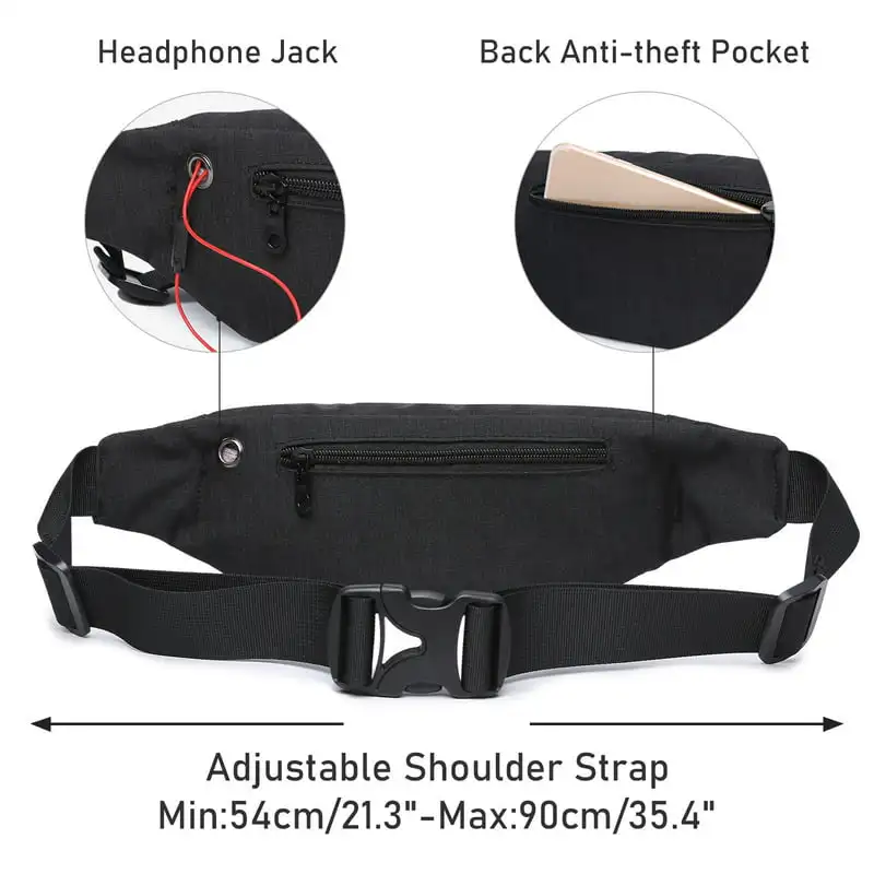 Fashionable Waterproof Black Multi Color Crossbody Waist Fanny Belt Bag for Women Sling Sports Bag with Headphone Jack Men