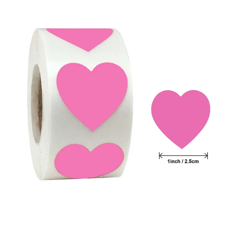 

100-500 шт./рулон, Розовые наклейки в виде сердца