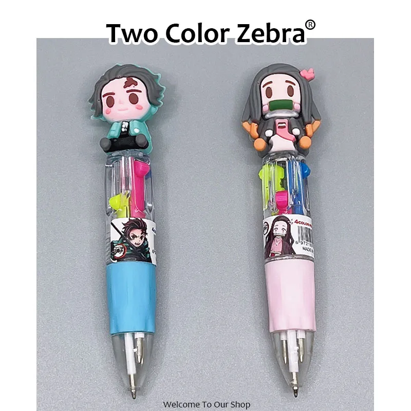 4 Color Anime Ballpoint Pen Demon Slayer Kimetsu No Yaiba Tanjirou Nezuko Multicolor Pen Students Stationery Children's Prizes