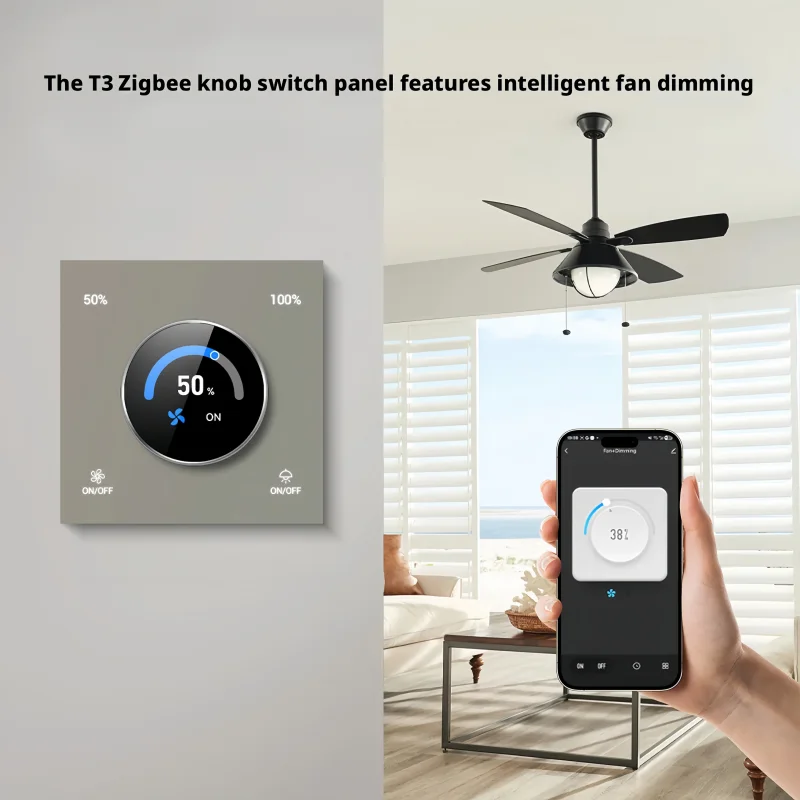 Фото Умный настенный диммер Tuya Smart Life Zigbee, совместимый с Alexa, для вентиляторов, подходит для ЕС/Кореи/Великобритании, AC110~240В/50~60Гц №2