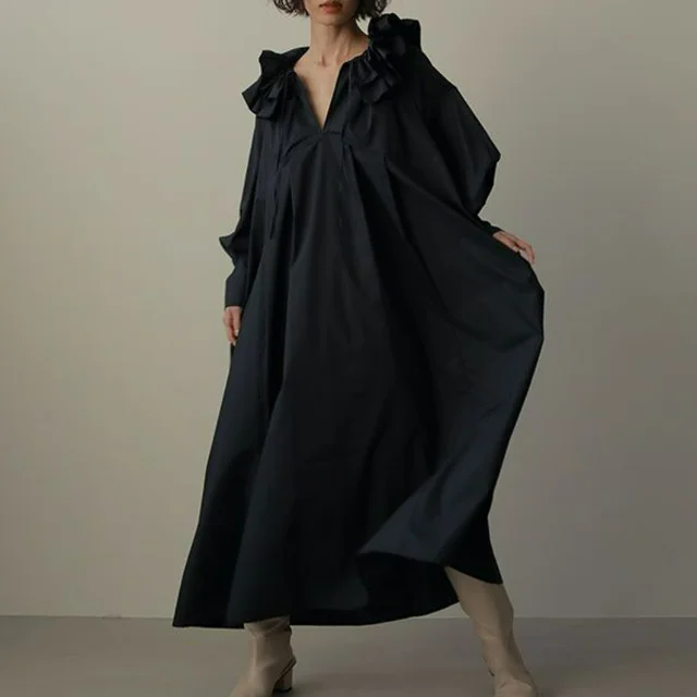 Kuzuwata V Neck Pleated Bandage Robe Femme Japanese 2023 Vestidos De Mujer Elegant Solid Color Long Sleeve Loose Casual Dresses 4 Kuzuwata V Neck Pleated Bandage Robe Femme Japanese 2023 Vestidos De Mujer Elegant Solid Color Long Sleeve Loose Casual Dresses 4