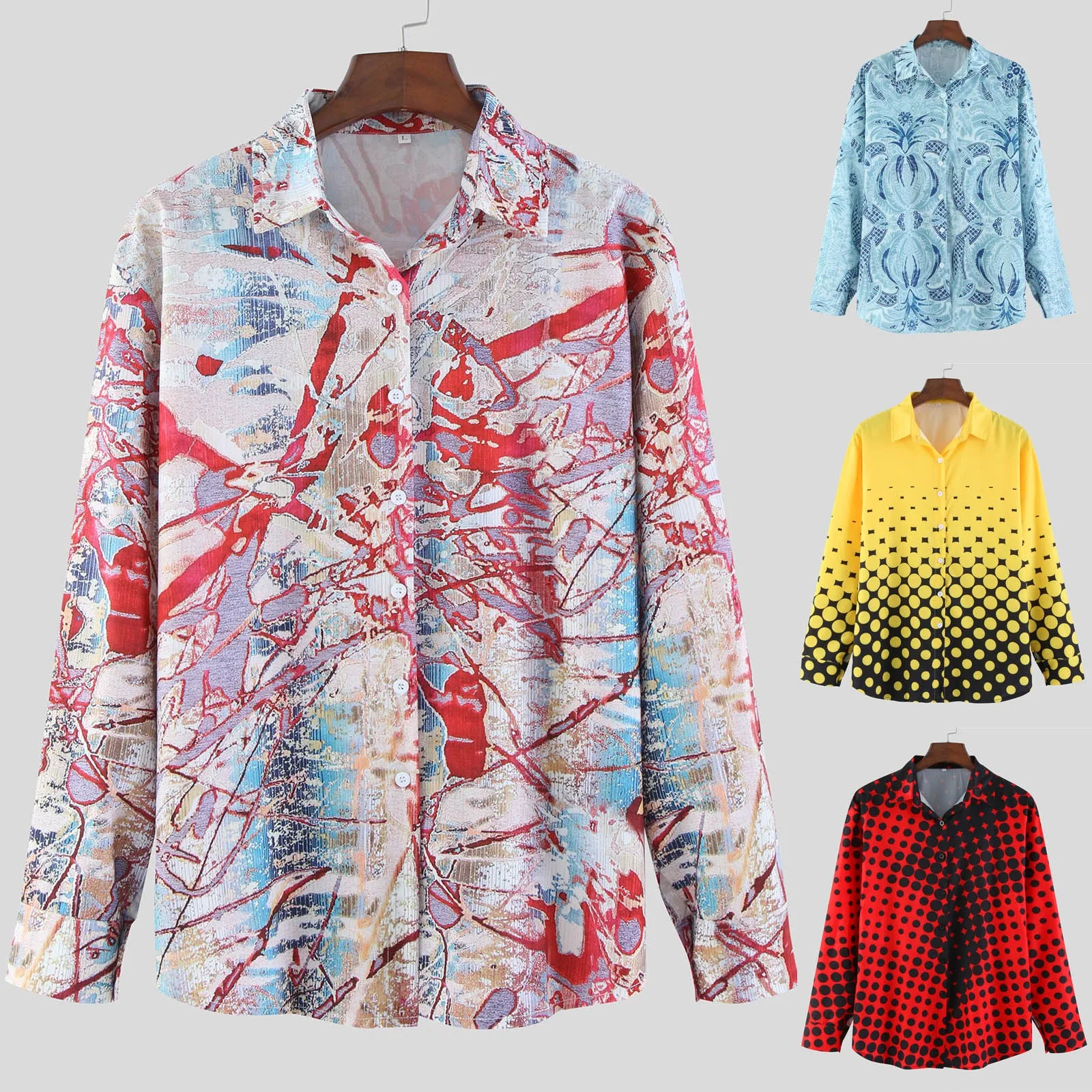 

Men's Spring And Autumn Sweatshirt Comfortable Stand-up Collar Tops Printed Casual Long-sleeved Shirt Coats Long Shirt