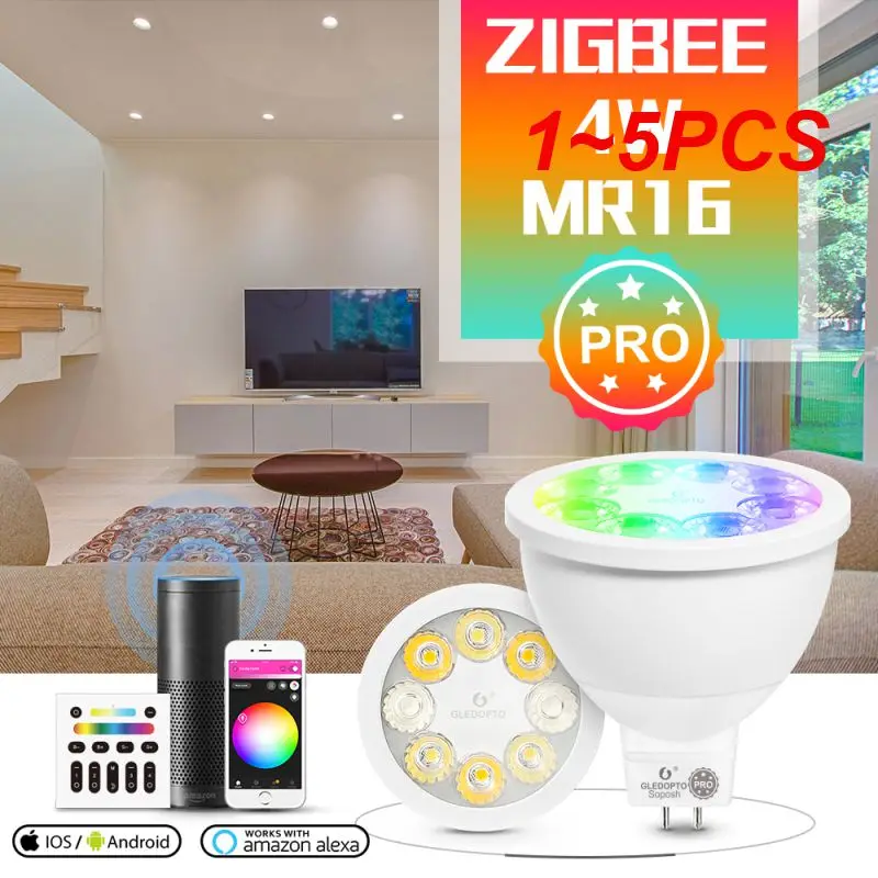 

Умная лампа GLEDOPTO RGB + CCT MR16 для прожектора, 1-5 шт., 4 Вт, ZigBee 3,0, управление через приложение/Голосовое управление/РЧ, работает с Alexa Echo Plus