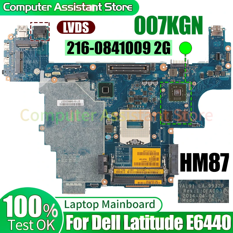 

For Dell Latitude E6440 Laptop Mainboard LA-9932P 007KGN HM87 216-0841009 2G 100％test Notebook Motherboard