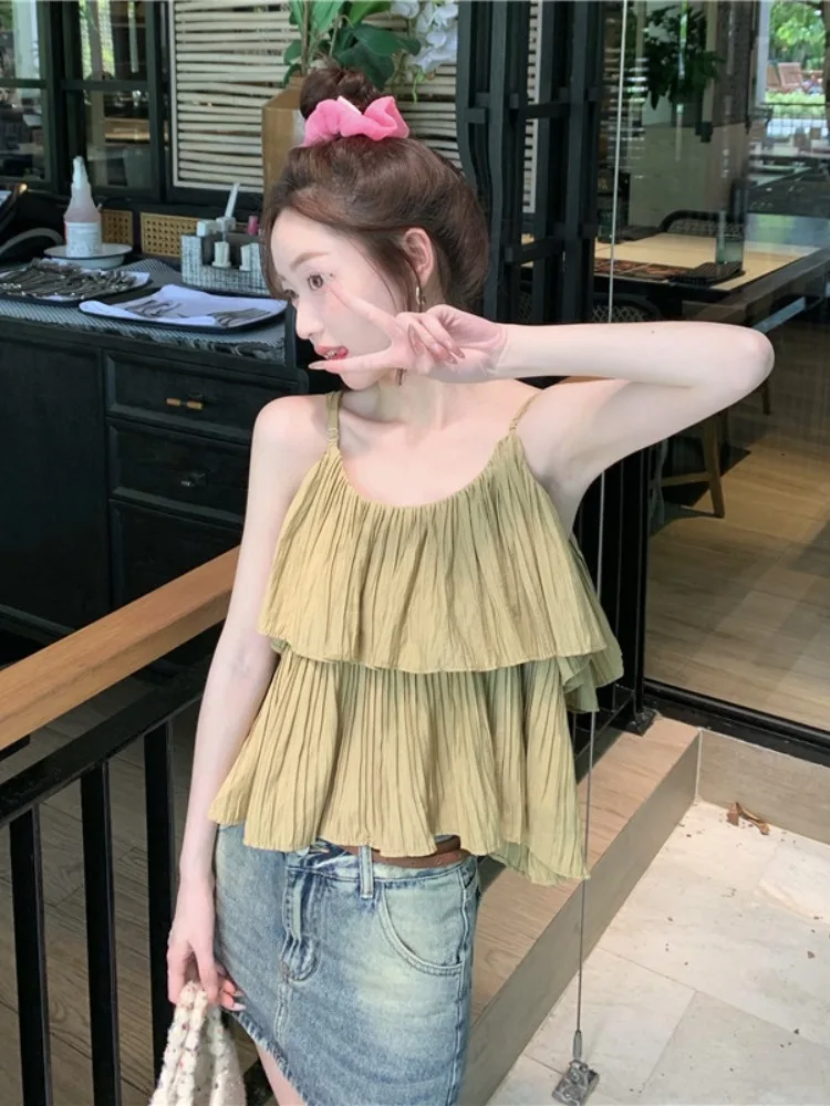 Белый топ без рукавов с асимметричными рюшами и оборками женская летняя шикарная