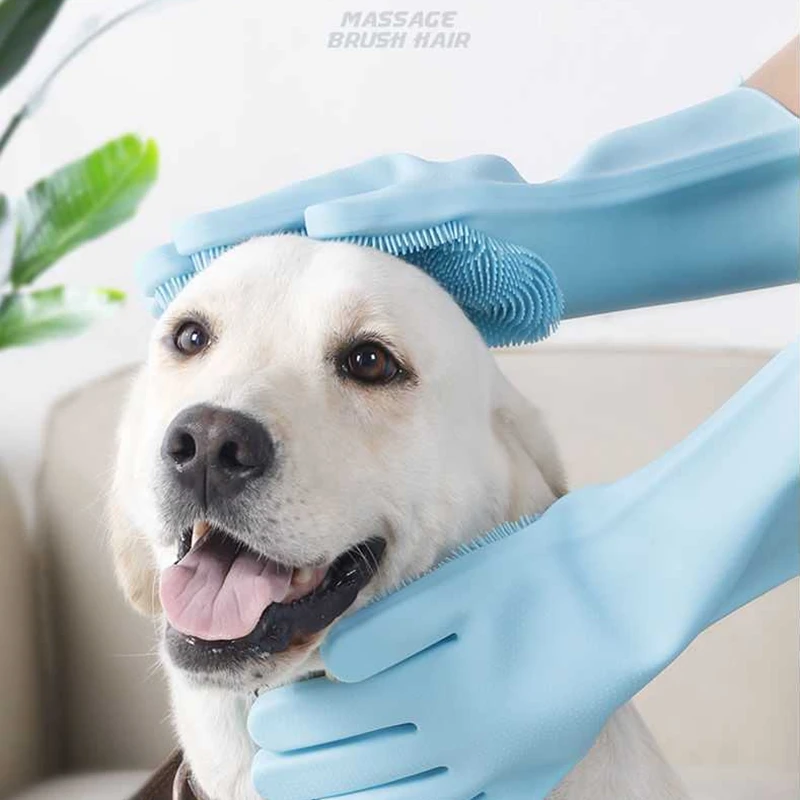 

Bathroom Dog Bath Brush Massage Gloves Soft Safety Silicone Comb Pet Accessories for Cats Shower Cleaning Tools