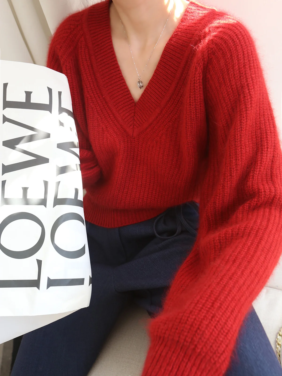 Casual V Neck Long Sleeve Pullover Sweater Women Autumn Fashion Christmas Printed Sweater Ladies Commuter Loose Sweater 2022 New