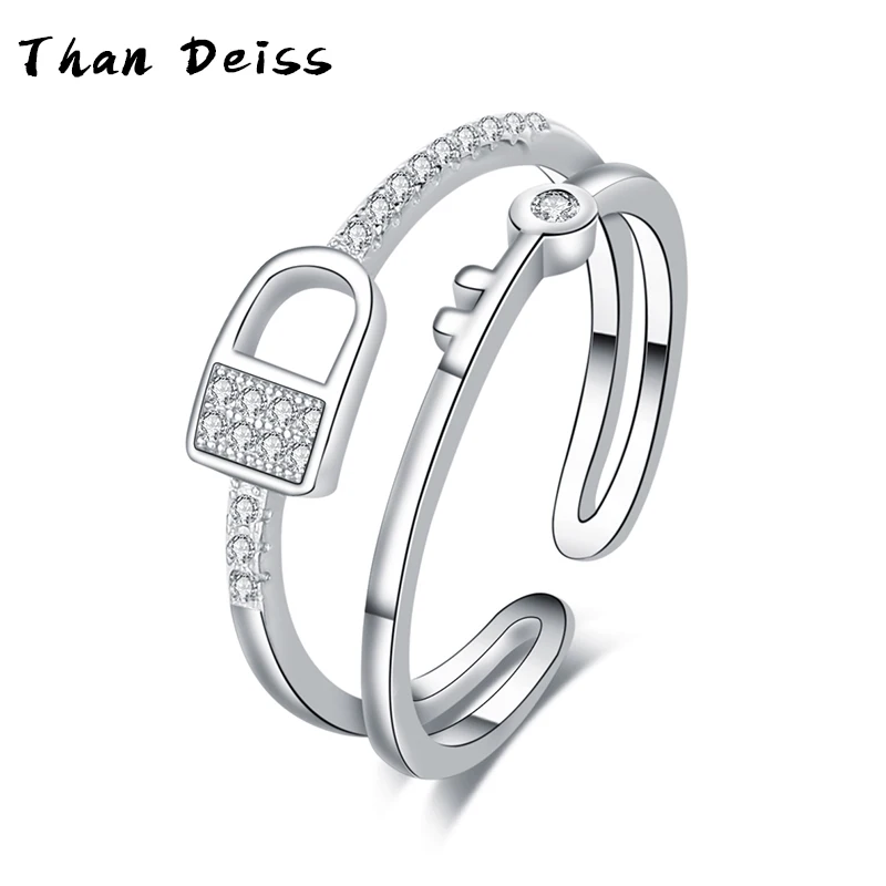 

Korean S925 Sterling Silver Ring Ins Simple Double Layer Key Lock Heart Full Of Diamonds Female Silver Hand Jewelry Wholesale