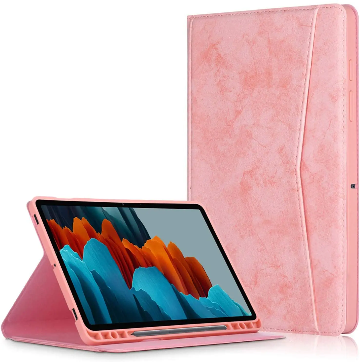 

Case for Samsung Galaxy Tab S7 FE plus with Card slot S-Pen Holder Auto Sleep Wake for S7 11 fe 12.4 inch Smart Folio Cover