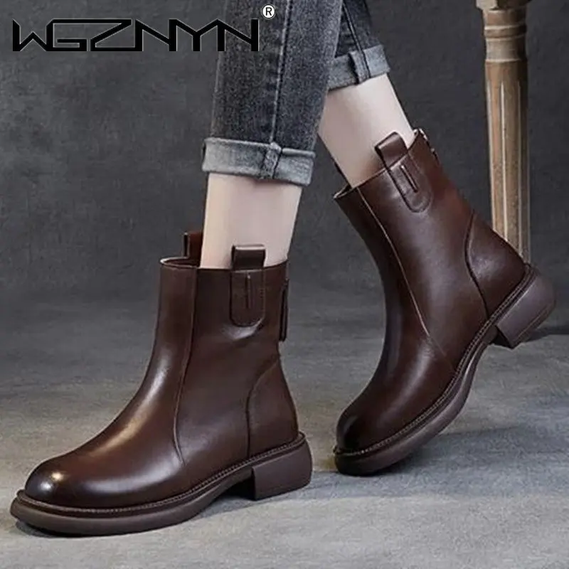 

Женские ботильоны челси из натуральной кожи, с круглым носком и резиновой подошвой, на высоком массивном каблуке, сезон осень-зима, 2023