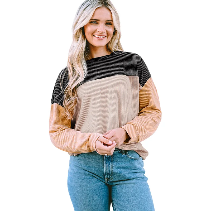 Новинка 2024 комбинированный цветной Топ с длинным рукавом Женская Повседневная