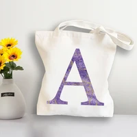 purple letters pattern shopping bag bolsa shopper bag shopping handbag totes female harajuku reusable shoulder bags canvas bag