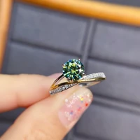 sterling silver 925 moissanite ring 1 carat 6 5mm high quality green stone jewelry for women