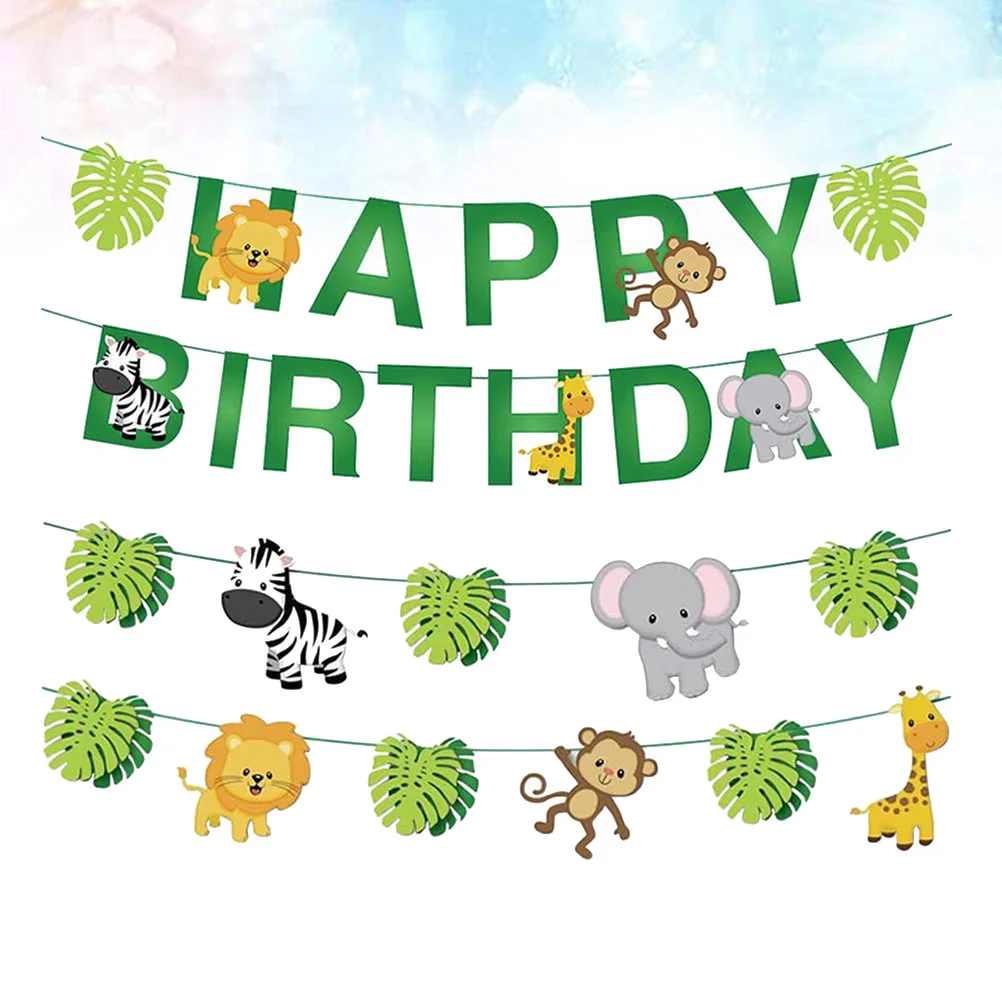 

Birthday Banner Party Jungle Decorations Happy Bunting Animal Theme Baby Shower Hanging Banners Suppliesflag Balloon Letter
