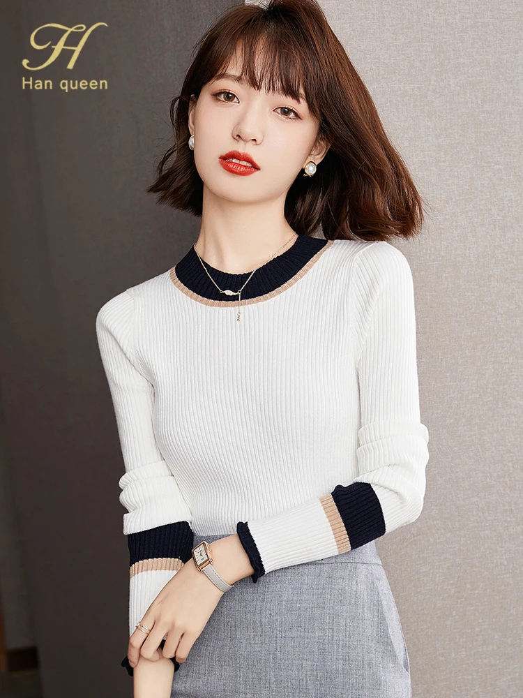 

Пуловер женский трикотажный с длинным рукавом, в стиле ретро