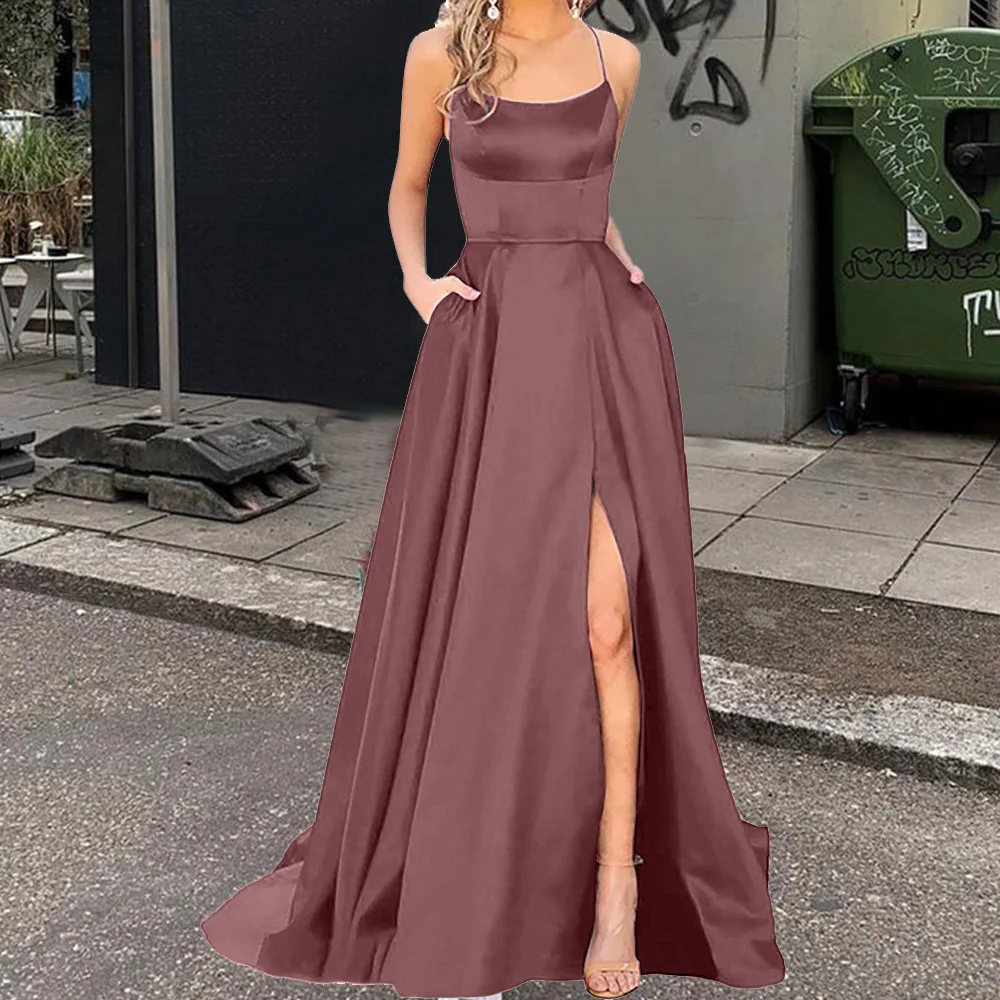 Red Women's Sexy Spaghetti Velvet Maxi Dress Fashion Sleeveless Split Long Dress Ladies 2023 New in Formal Evening Party Dresses