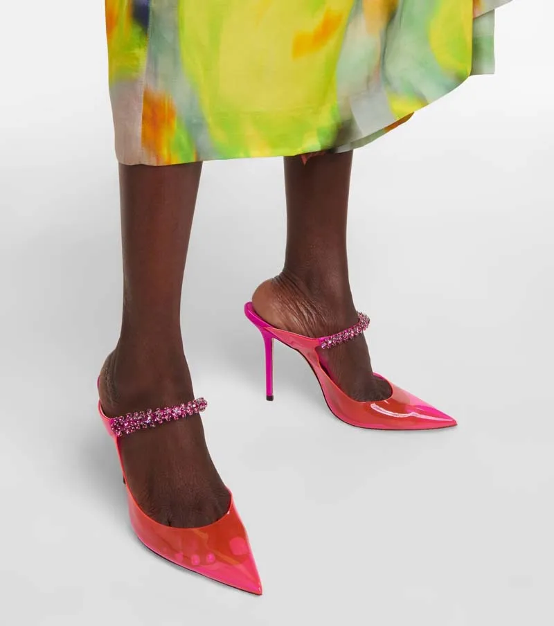 

Sexy Clear PVC Stiletto Heels Slingback Pumps Women Pointed Toe Slip-on Summer Sandals Ladies Bling Crystal Dress Party Shoes