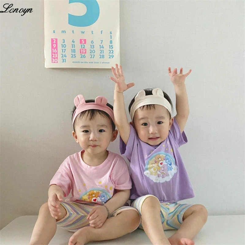 

Lenoyn 2023 New Summer Children's Clothing Set Girls Short-sleeved T-shirt + Pants Suit Baby Kids Cotton Clothes