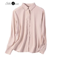 2022 spring new mulberry silk top dark placket lapel thickened crepe de chine silk shirt womens ol versatile long sleeve shirt