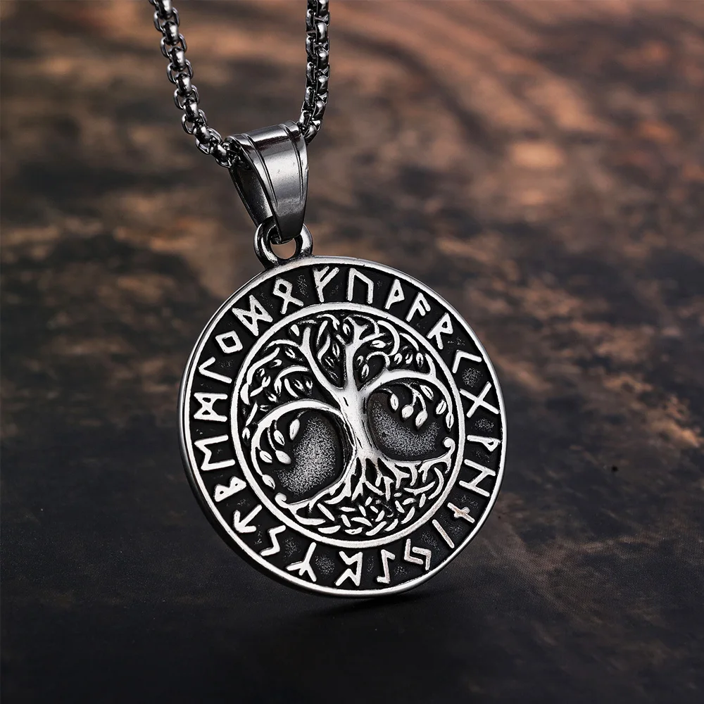 

Vintage Viking Tree of Life Pendant Necklace for Men Stainless Steel Nordic Yggdrasil Rune Necklace Punk Charm Jewelry Wholesale