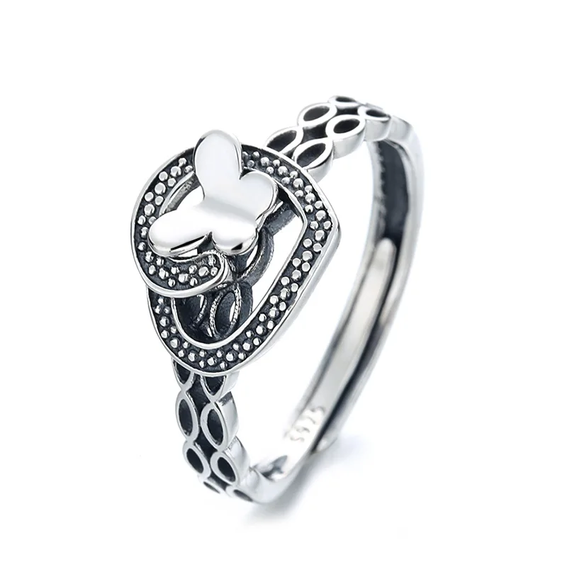 

925 Sterling Silver Women's Rings Punk Vintage Irregular Stereoscopic Butterfly Adjustable Large Ring Birthday Gift Jewelry