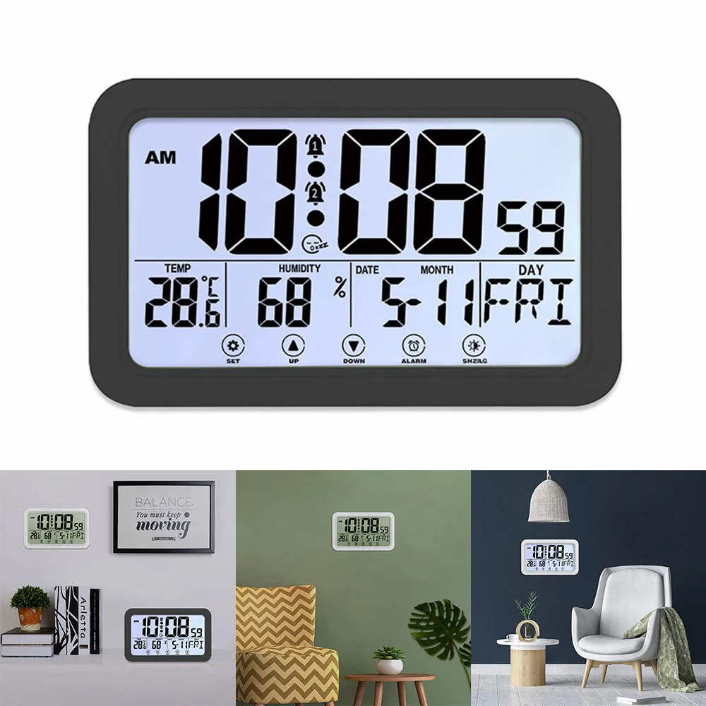 Large Number Electronic Wall Clock Student Alarm Clock Temperature Humidity Calenda Display Touch Setting Button Home Decoration