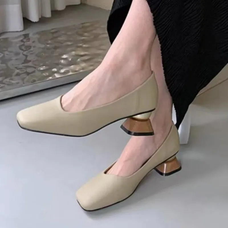 

2023 Fashion Women Mid Heels Sandals Shoes New Brand Summer Sexy Party Dress Square Toe Pumps Shoes Shallow Mujer Zapatillas