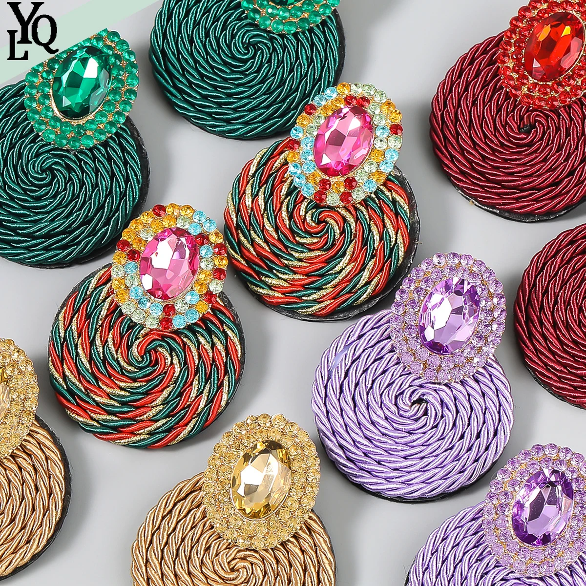 

Newly Designed Colorful Handmade Crystal Round Earrings with High-quality Fashionable Rhinestones for Women's Jewelry