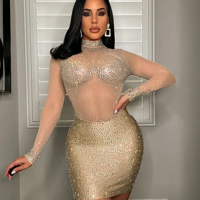 Кристальные Стразы блестящее платье на день рождения для женщин Сетчатое