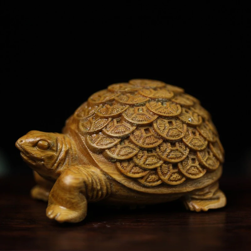

Green Sandalwood Carved Money Turtle Handle Play Piece Home Furnishings Decorative Ornaments Animal Sculpture Crafts