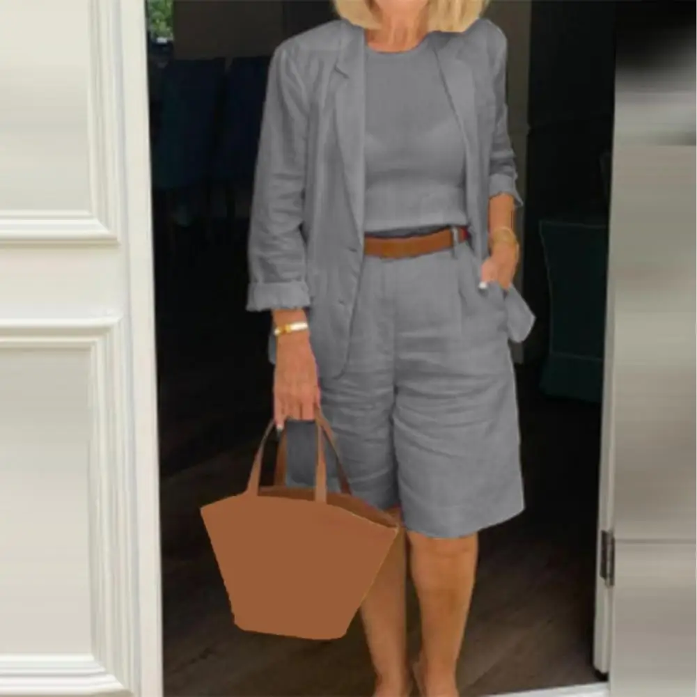 

1 Set Simple Suit Jacket Shorts Lapel Single Breasted Female Loose-fitting Buttons Outfit