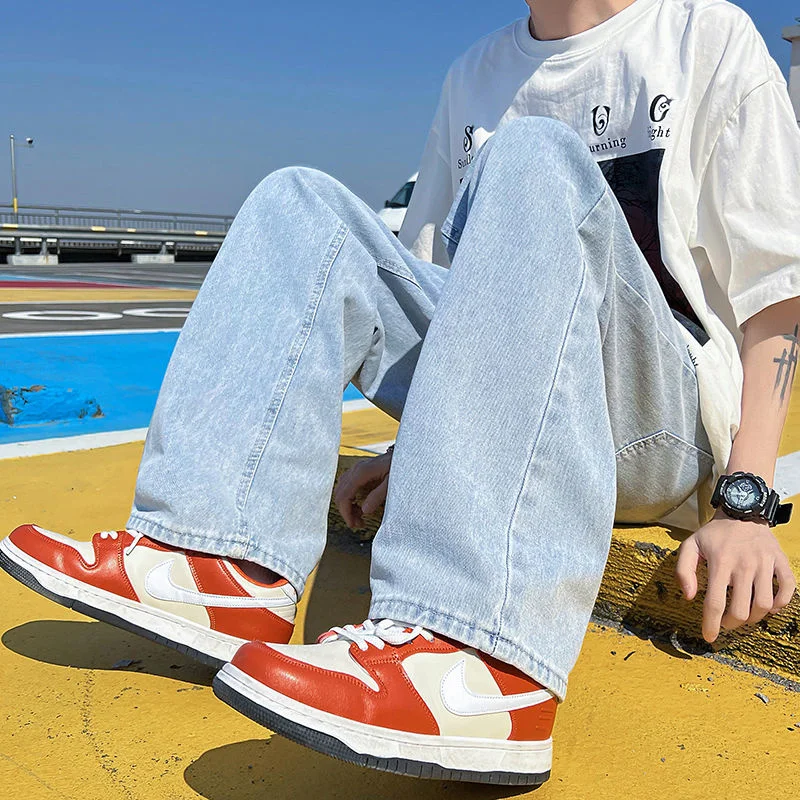 Blue Black Baggy Jeans Men Fashion Casual Wide Leg Jeans Men Streetwear Loose Hip Hop Straight Denim Pants Mens Trousers S-2XL