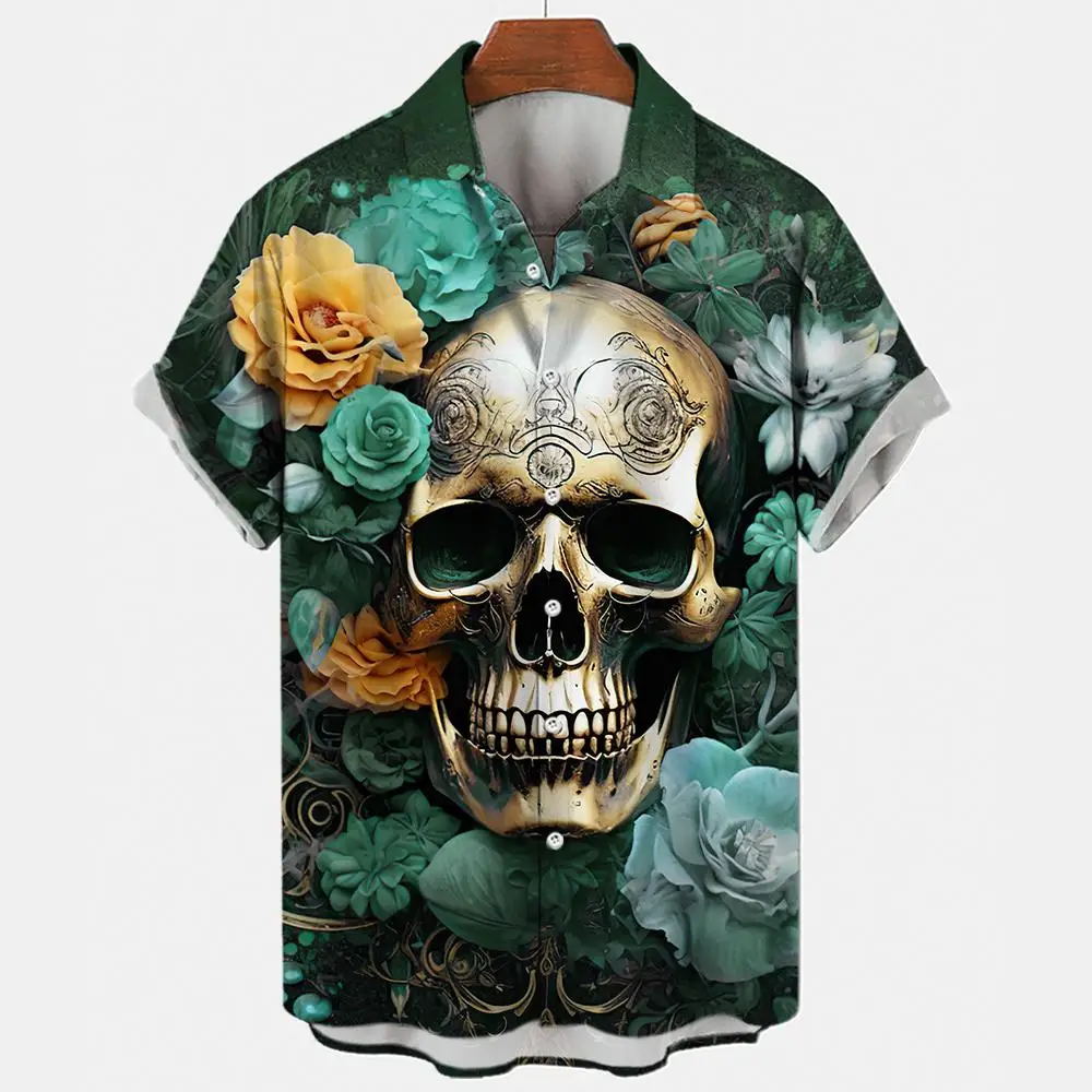 

Рубашка мужская с черепом, уличная одежда в стиле Харадзюку, топы, Готическая футболка с коротким рукавом, винтажная модная на пуговицах