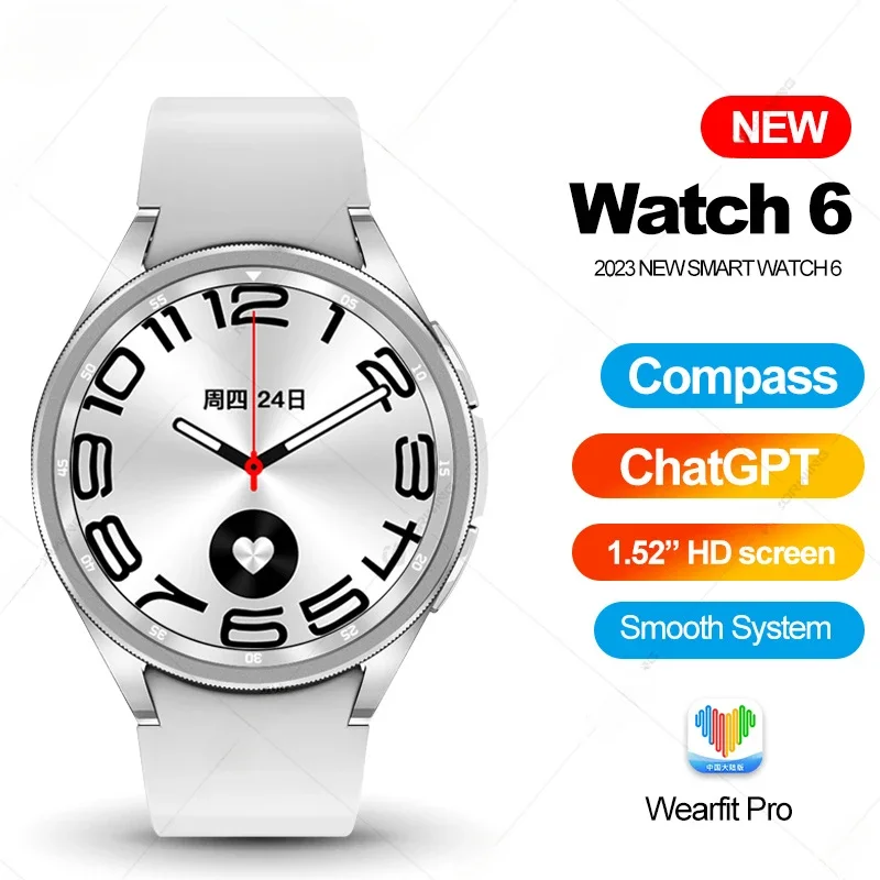

2024 Men Women Smart Watch 6 ChatGPT NFC Compass Smartwatch Heart Rate Bluetooth Call Sport Watch for Samsung Galaxy Android IOS
