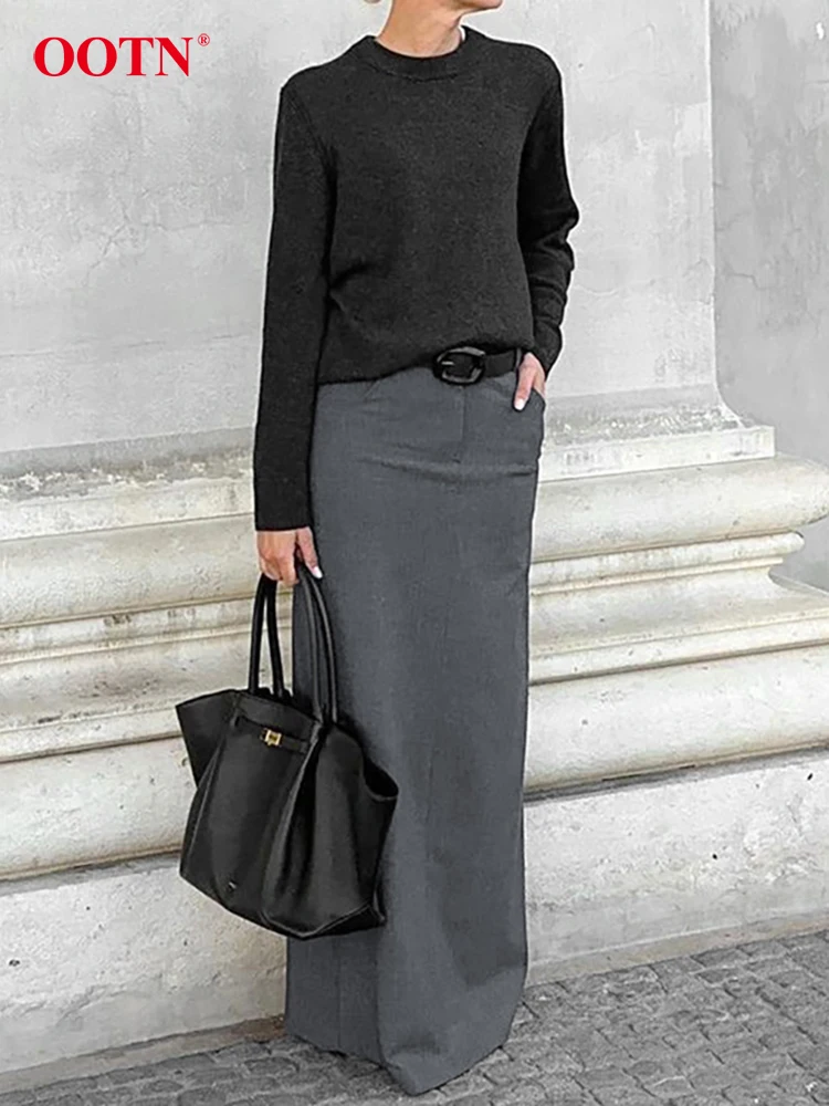 

Женская офисная юбка OOTN, серая облегающая юбка длиной до щиколотки, элегантная прямая Длинная юбка с высокой талией, уличная шикарная юбка на молнии, осень 2023