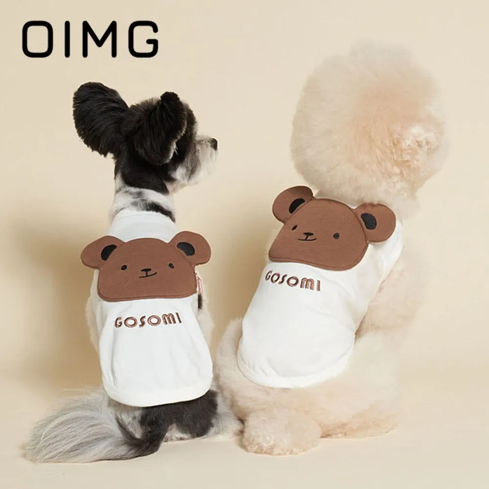 

OIMG INS Wind Cute Dog Clothes Yorkies Chihuahua Bear Ears Embroidered Puppy Vest Cotton Dog Cat Home Service Pet Casual Hoodie