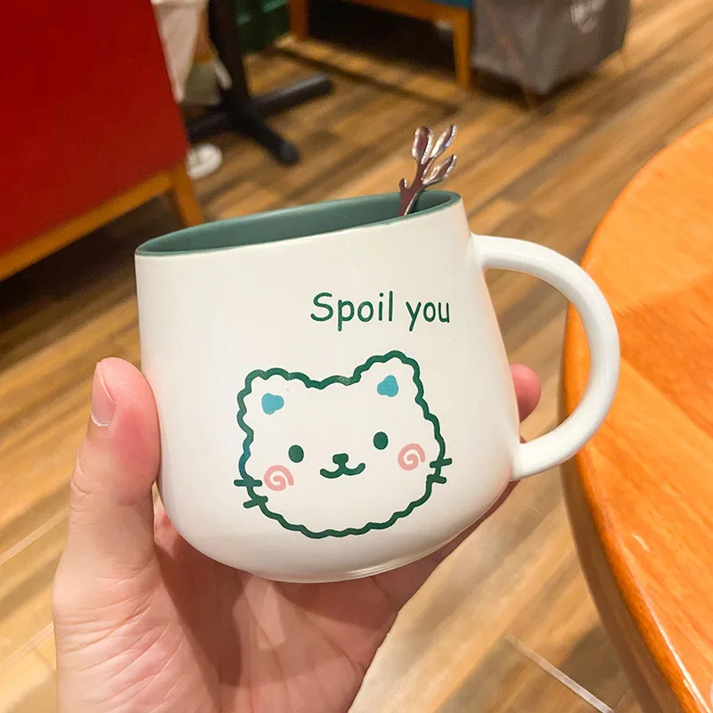 

Colorful Brief Mugs Cute Animal Printed Ceramic Cup, Creative StarBuck Style Coffee Cup with Spoon