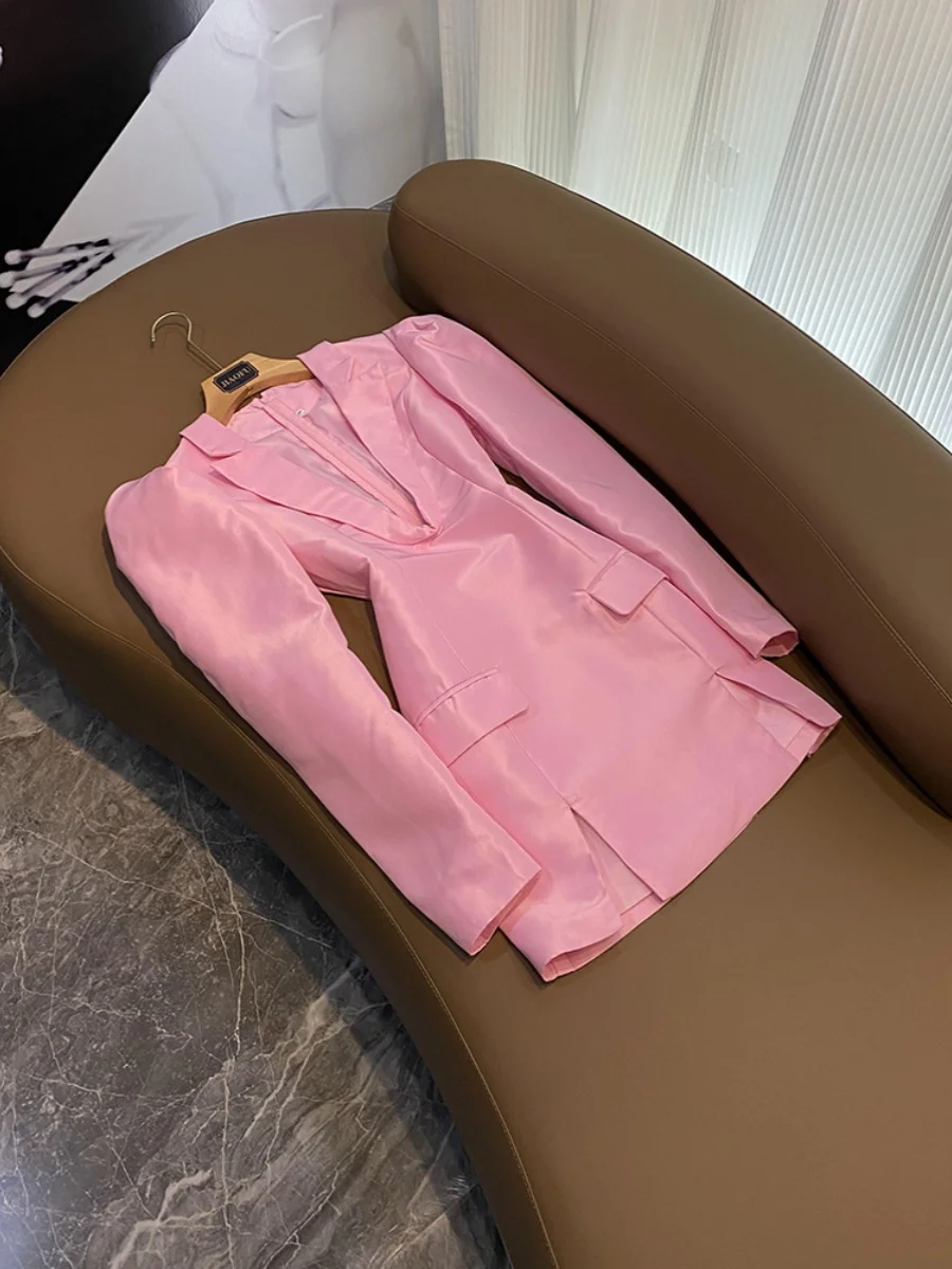 

Пикантное дизайнерское женское модное офисное однотонное платье с глубоким V-образным вырезом Женский пуловер с длинным рукавом Блейзер средней длины